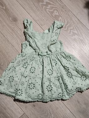Cottagecore Coquette Girls Mint Green Eyelet Ruffle Tiered Dress 2T 100% Cotton